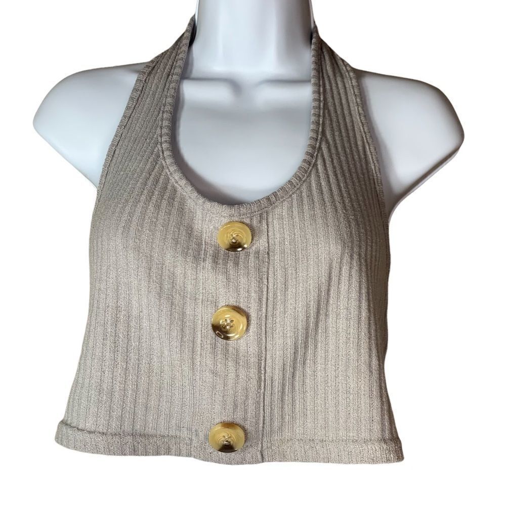 Romwe ribbed crop halter top‎
